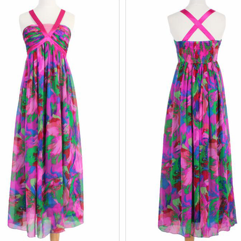 Women 100 Silk dress Beach dress 100% Natural Silk Rose Print dress Strapless Holiday summer dresses